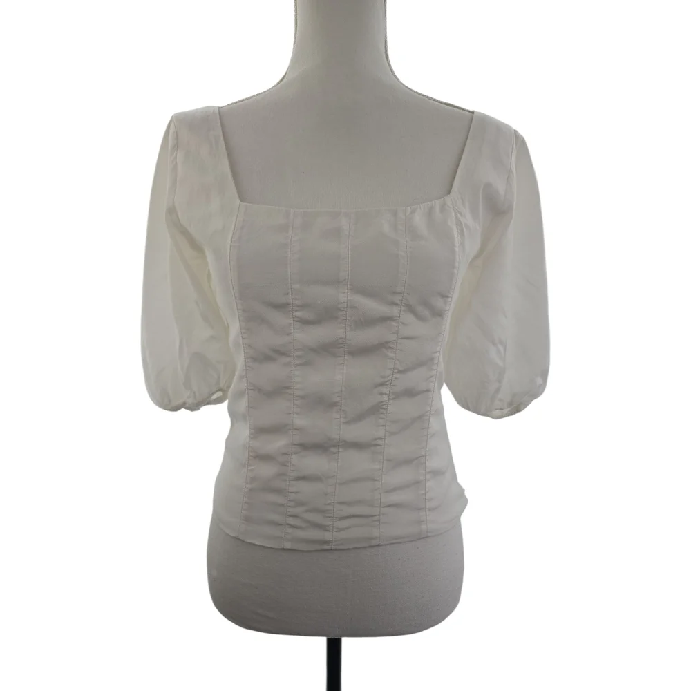 Abercrombie & Fitch Square Neck Puff Sleeve Blouse Small Side Zip